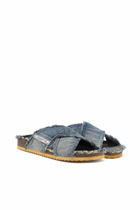 Diesel D-Woodstock-Crossover slides in frayed denim - Sandals Mens in Blue