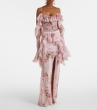 Blumarine Floral silk creponne maxi skirt