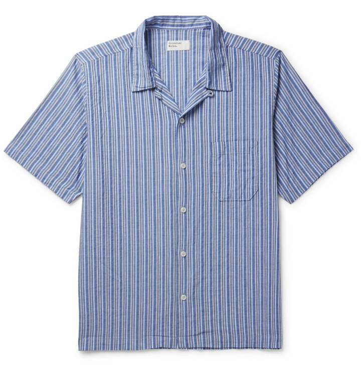 Photo: Universal Works - Elton 2 Striped Cotton and Linen-Blend Shirt - Blue