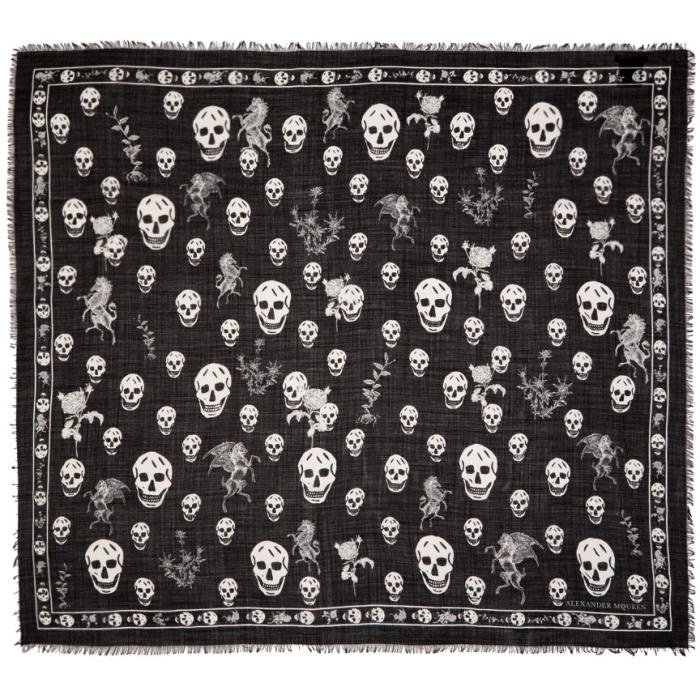 Photo: Alexander McQueen Black Romantic Weeds and Skull Pashmina Scarf