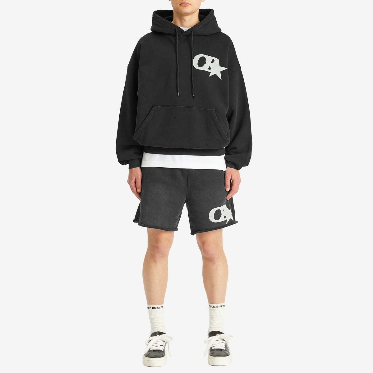 Cole Buxton Men's CB Star Distressed Pocket Hoodie in Vintage Black