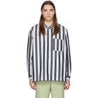 Sunnei Navy and White Stripes V-Neck Shirt