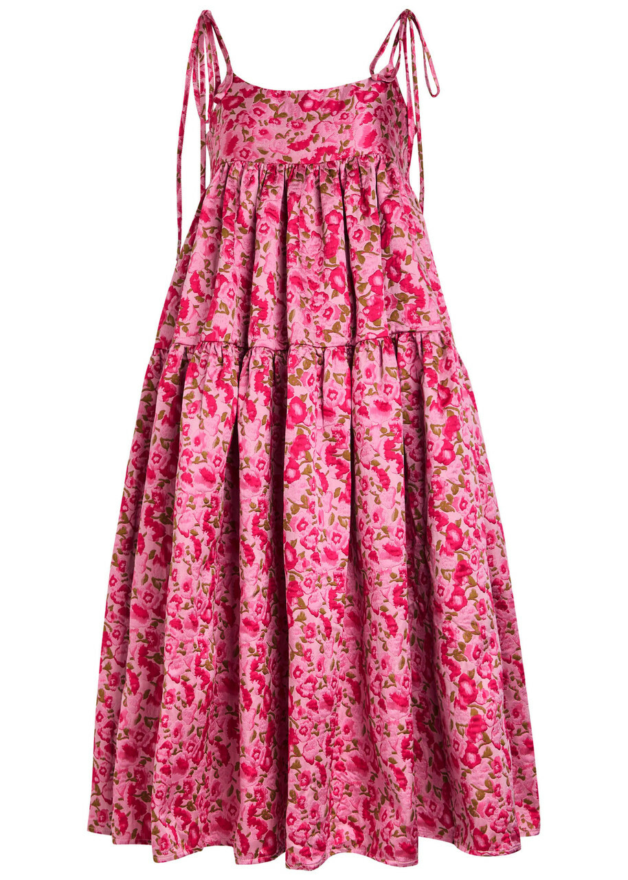 Sister Jane Primavera Floral-jacquard Cloqué Midi Dress Pink
