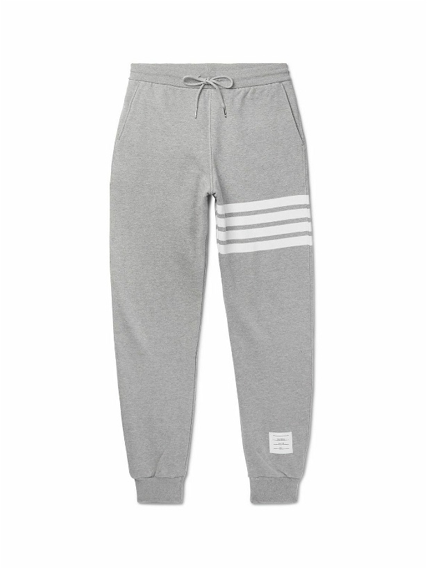 Photo: Thom Browne - Tapered Striped Loopback Cotton-Jersey Sweatpants - Gray