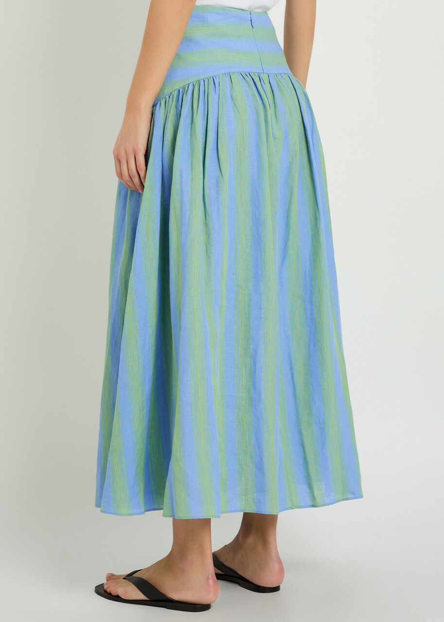 Staud Procida Striped Linen Maxi Skirt Light Blue