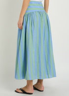 Staud Procida Striped Linen Maxi Skirt Light Blue