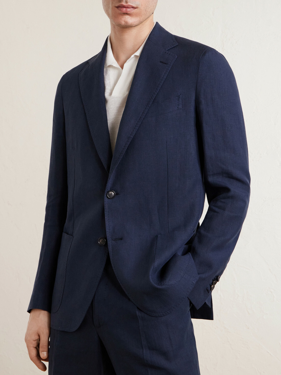 De Petrillo - Linen Single-Breasted Blazer - Blue