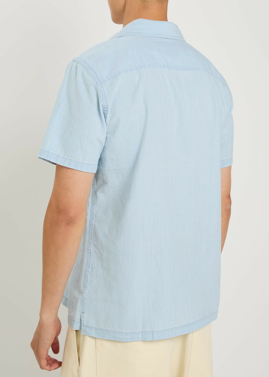 Drake's Chambray Cotton Shirt Light Blue