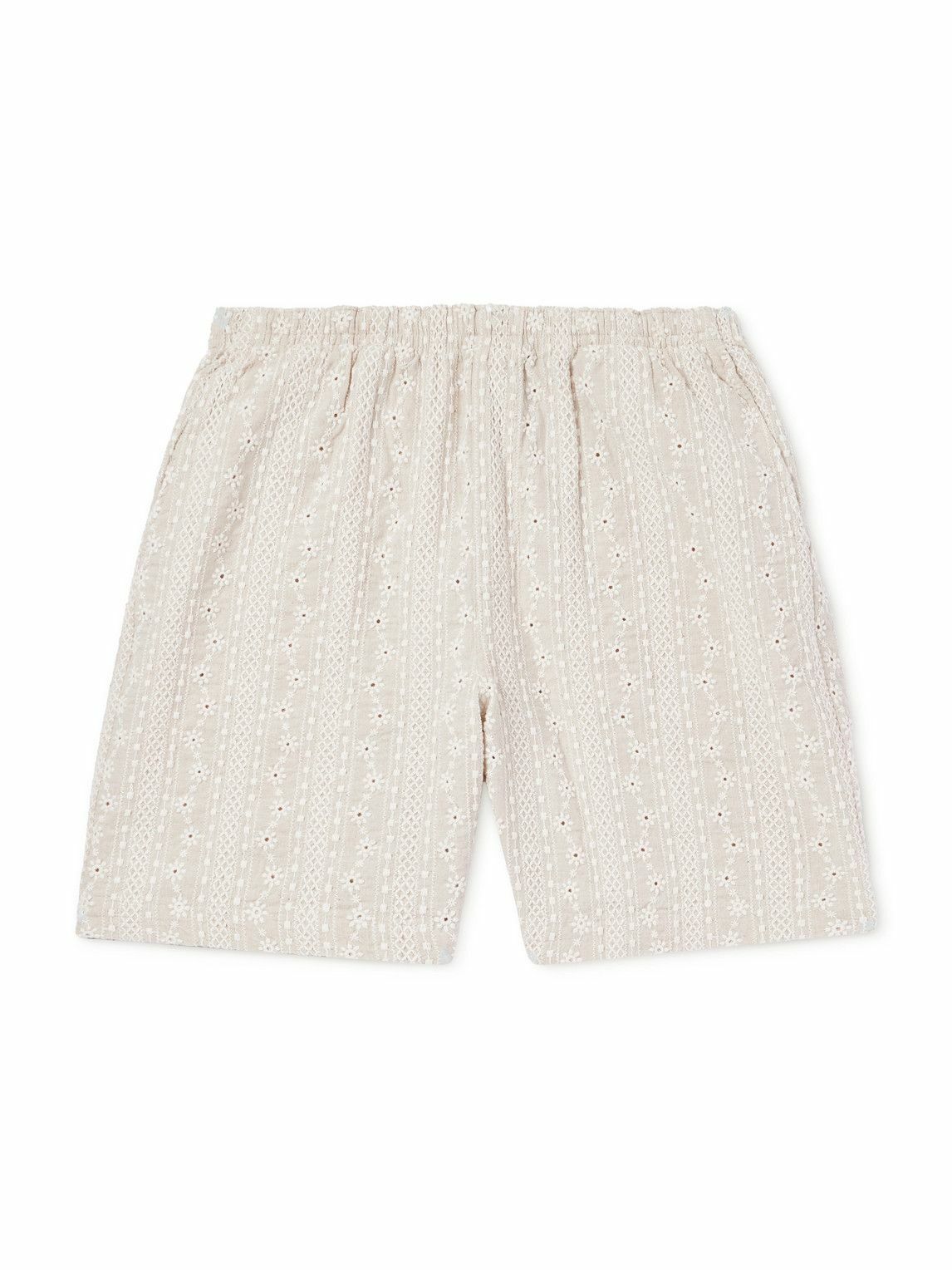 Richard James - Straight-Leg Embroidered Cotton and Linen-Blend Shorts - Neutrals