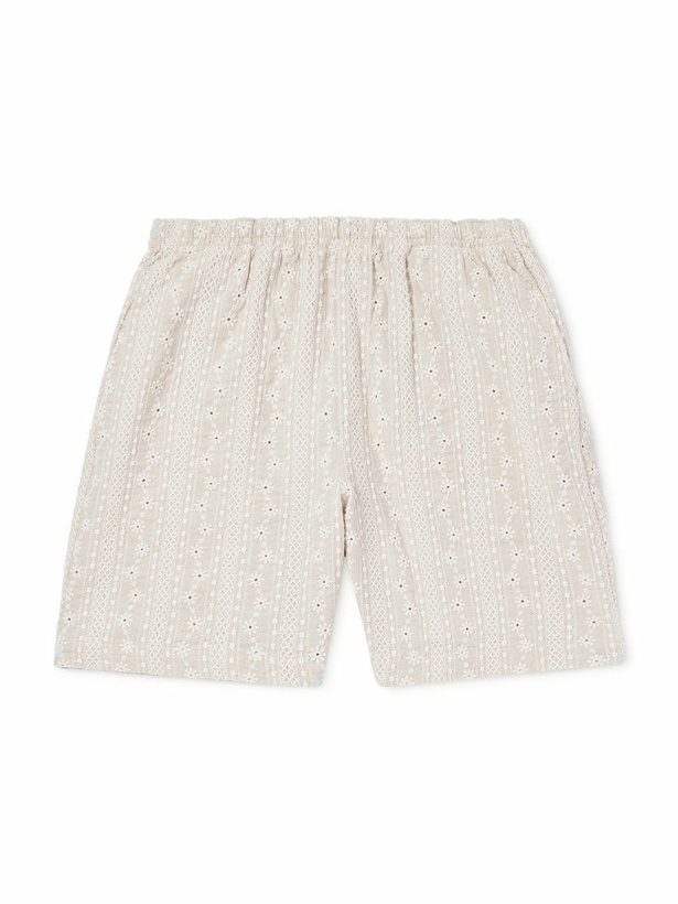 Photo: Richard James - Straight-Leg Embroidered Cotton and Linen-Blend Shorts - Neutrals