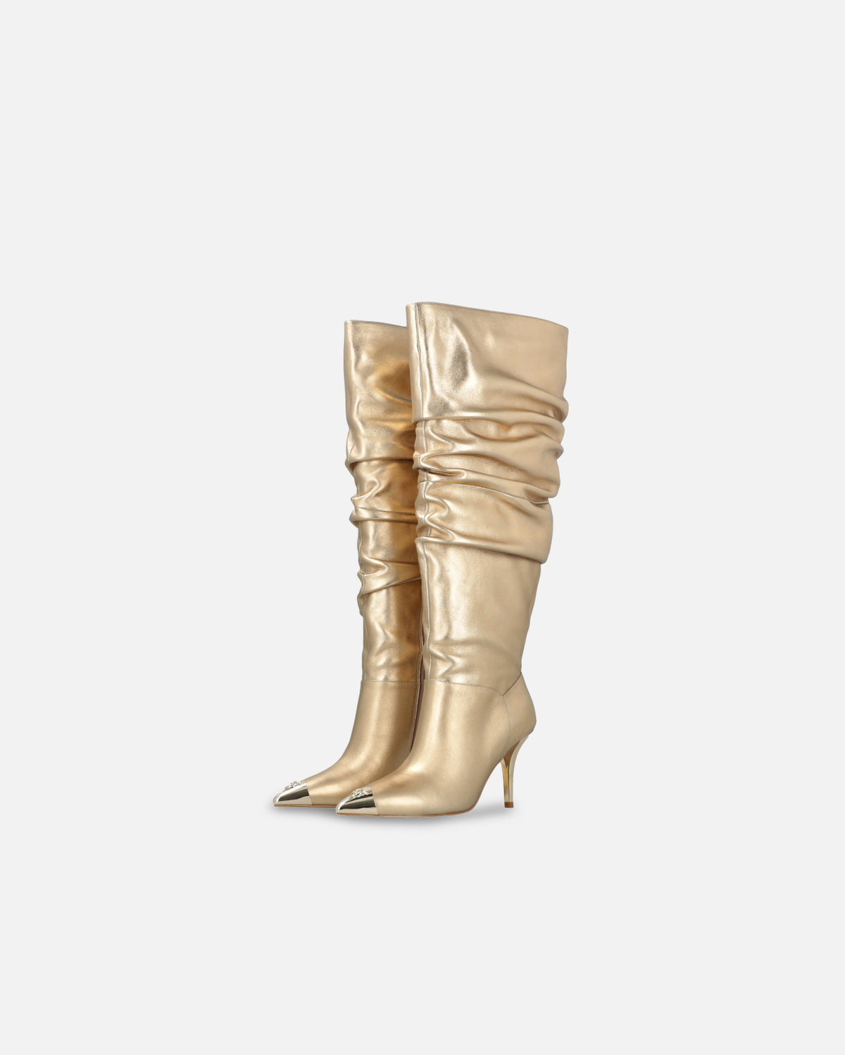 Pinko Heeled High Boots In Golden Nappa Leather Light Gold