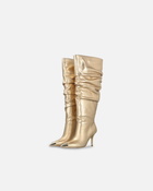 Pinko Heeled High Boots In Golden Nappa Leather Light Gold