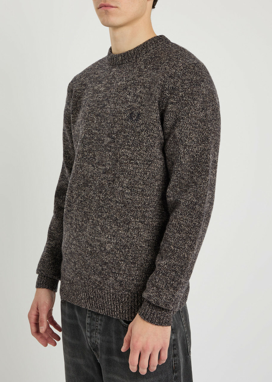 Fred Perry Logo-embroidered Wool-blend Jumper Navy