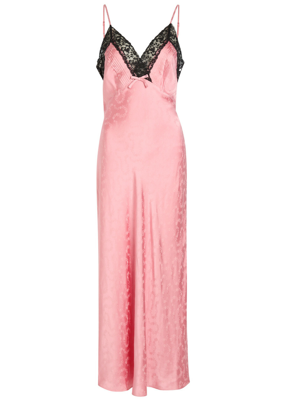 Rixo Alberta Floral-jacquard Lace and Satin Midi Slip Dress Pink