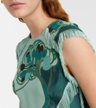 La DoubleJ Scarf fringed printed silk voile top