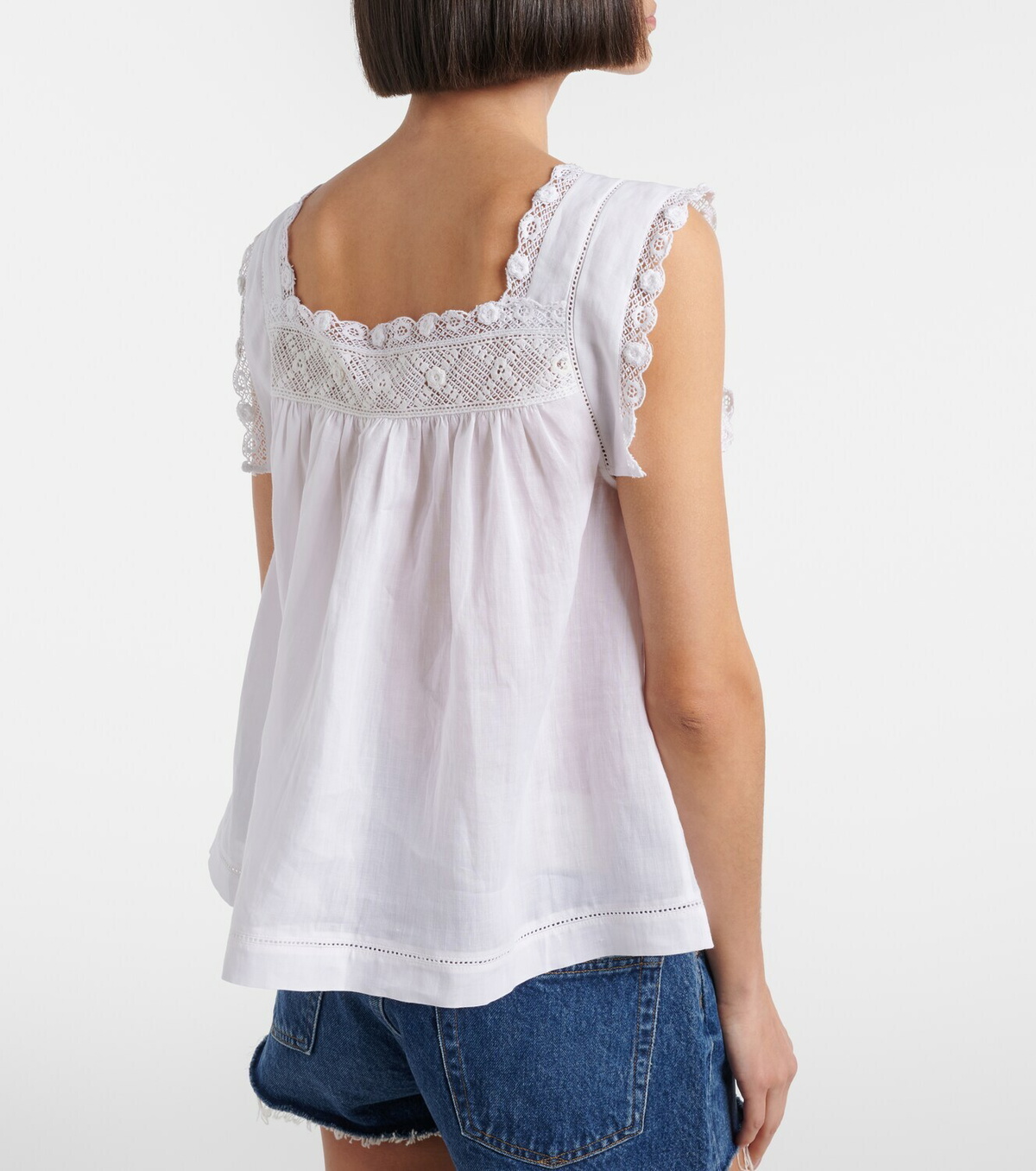 Dôen Aphra lace-trimmed ramie top