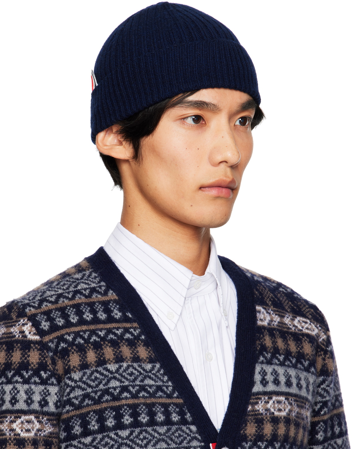 Thom Browne Navy Cashmere 4-Bar Cuff Beanie