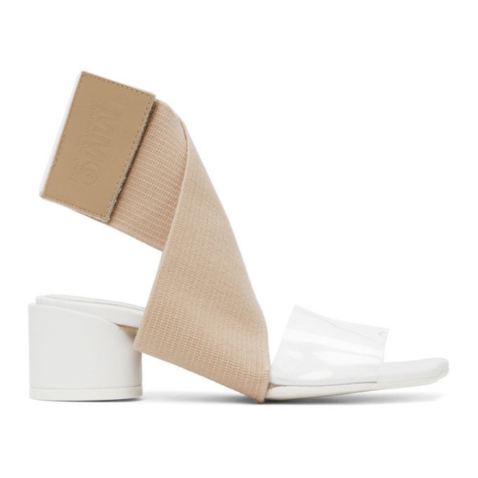 Photo: MM6 Maison Margiela Beige and White Anatomic Strap Heeled Sandals
