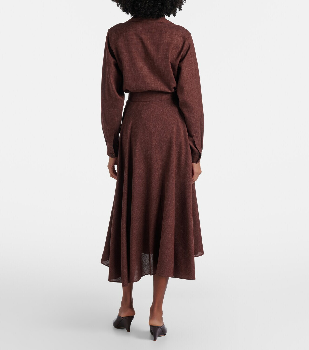 Loro Piana Petra pleated wool, silk, and linen midi skirt