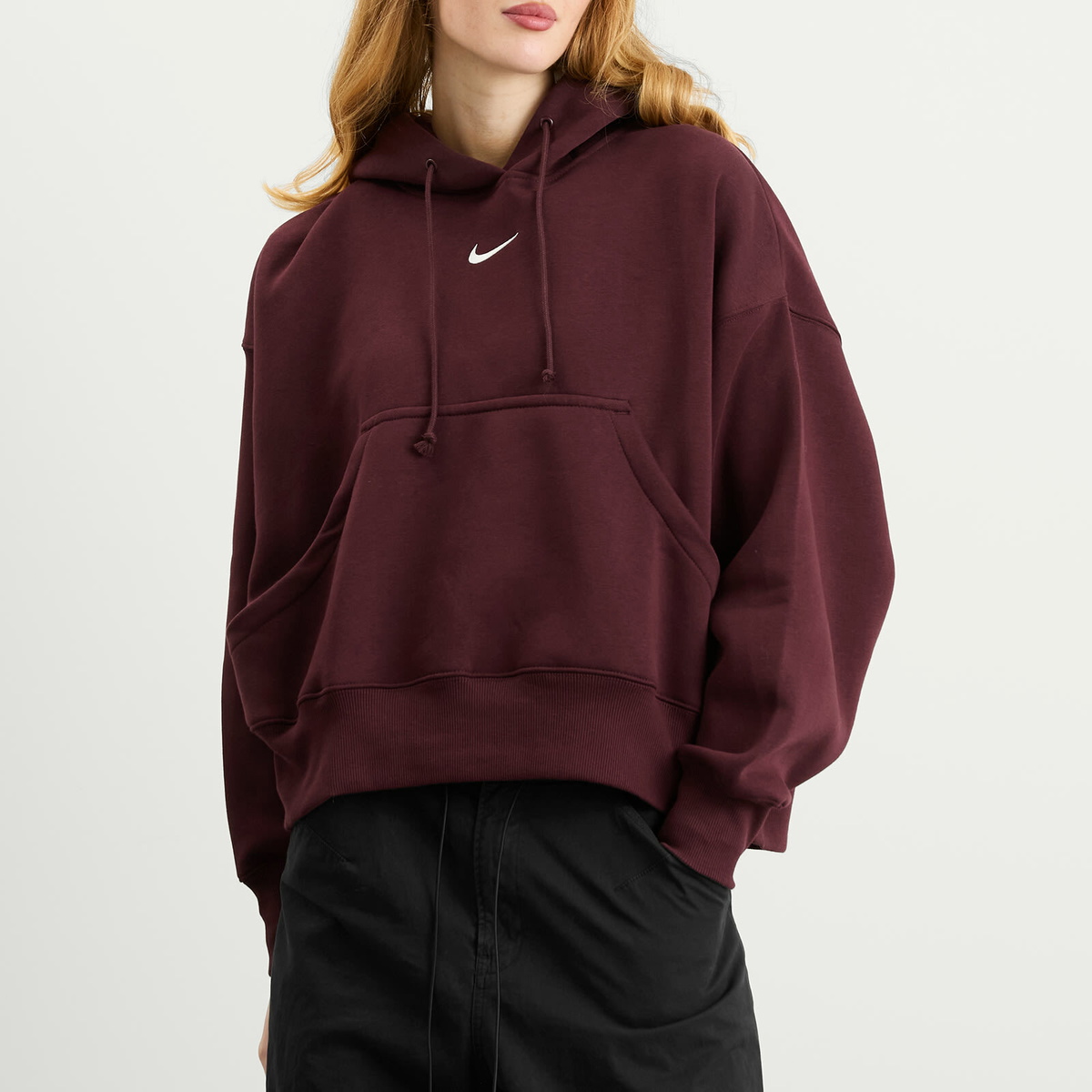 Nike Women's Phoenix Fleece Oversized Hoodie in Burgundy/Sail