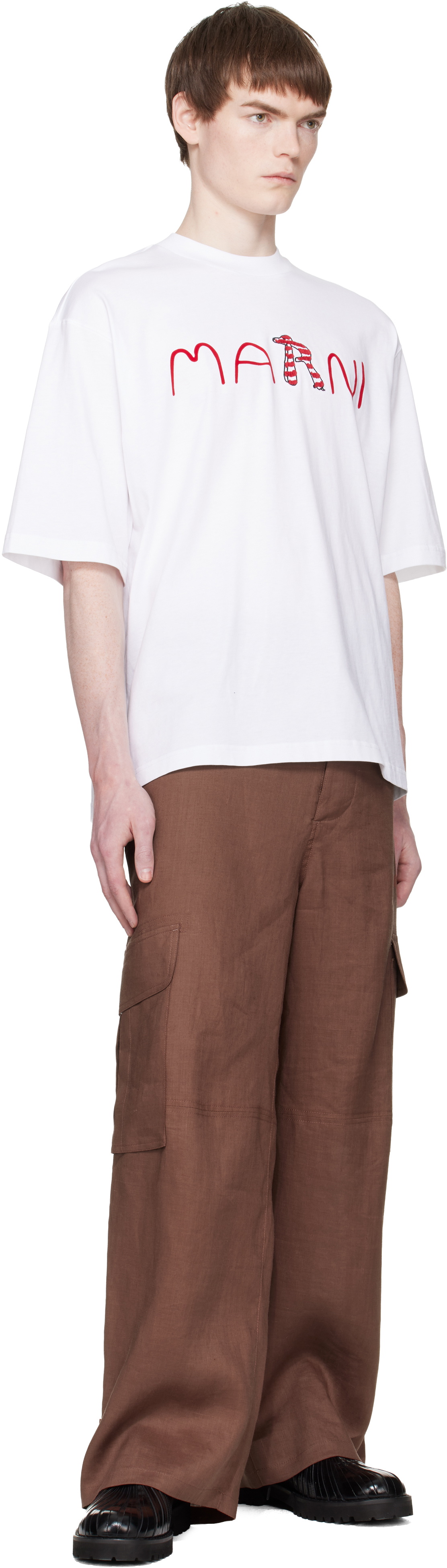 Marni White Flocked 'Marni Animal Alphabet Logo' T-shirt
