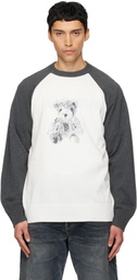 We11done White & Gray Teddy Raglan Sweater