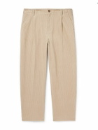FRAME - Straight-Leg Pleated Cotton-Corduroy Trousers - Neutrals