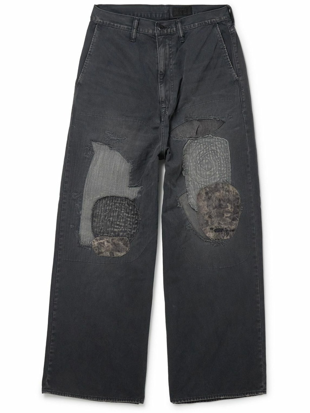 Photo: KAPITAL - Katsuragi Port Straight-Leg Patchwork Distressed Cotton-Twill Trousers - Gray