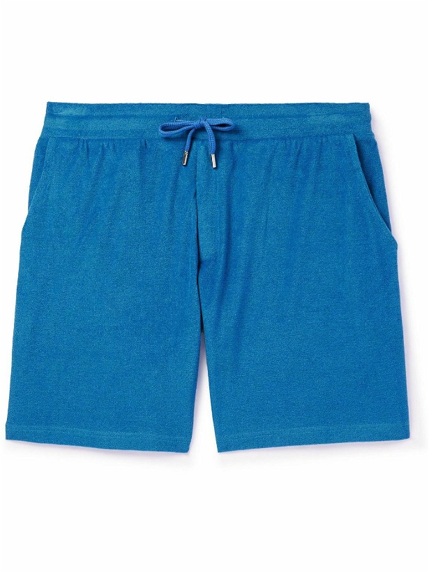 Photo: Frescobol Carioca - Augusto Straight-Leg Cotton, Lyocell and Linen-Blend Terry Drawstring Shorts - Blue