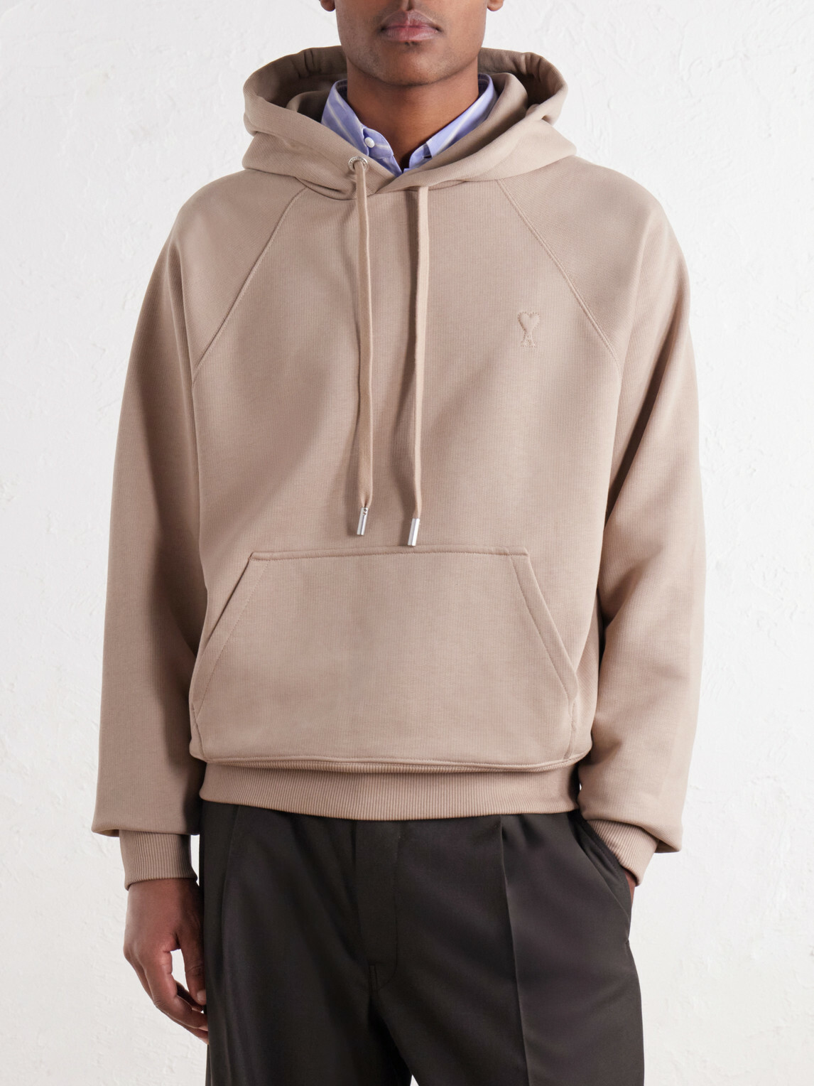 AMI PARIS - Logo-Embossed Cotton-Jersey Hoodie - Neutrals