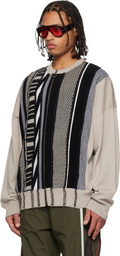 Martine Rose Beige & Black Multi Stripe Zip Up Crew Sweater