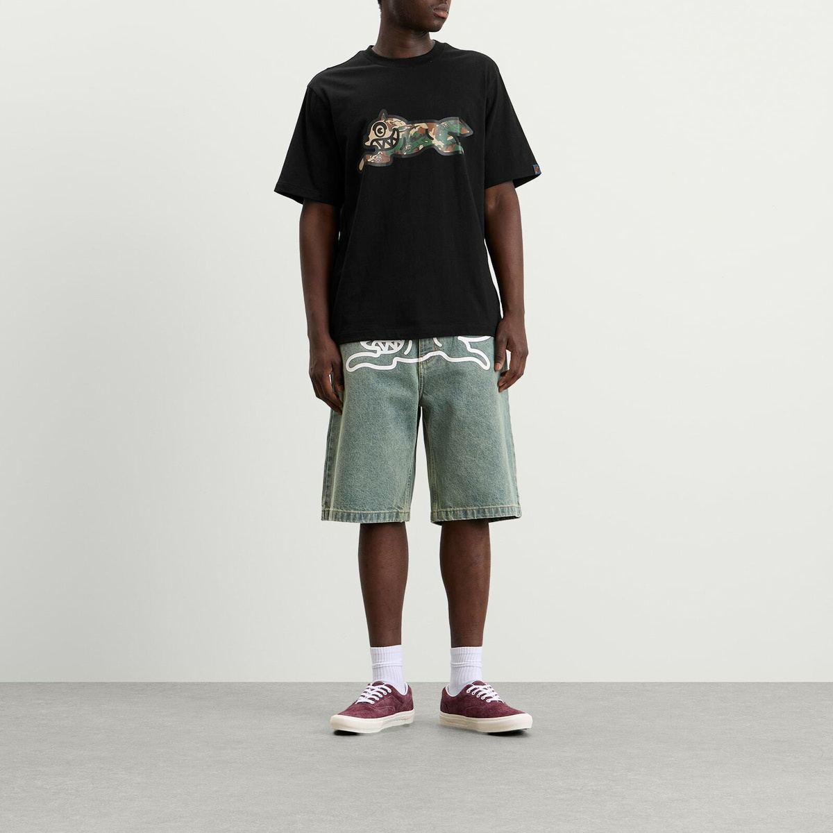 ICECREAM Men's Camo Running Dog Woodland T-Shirt in Black