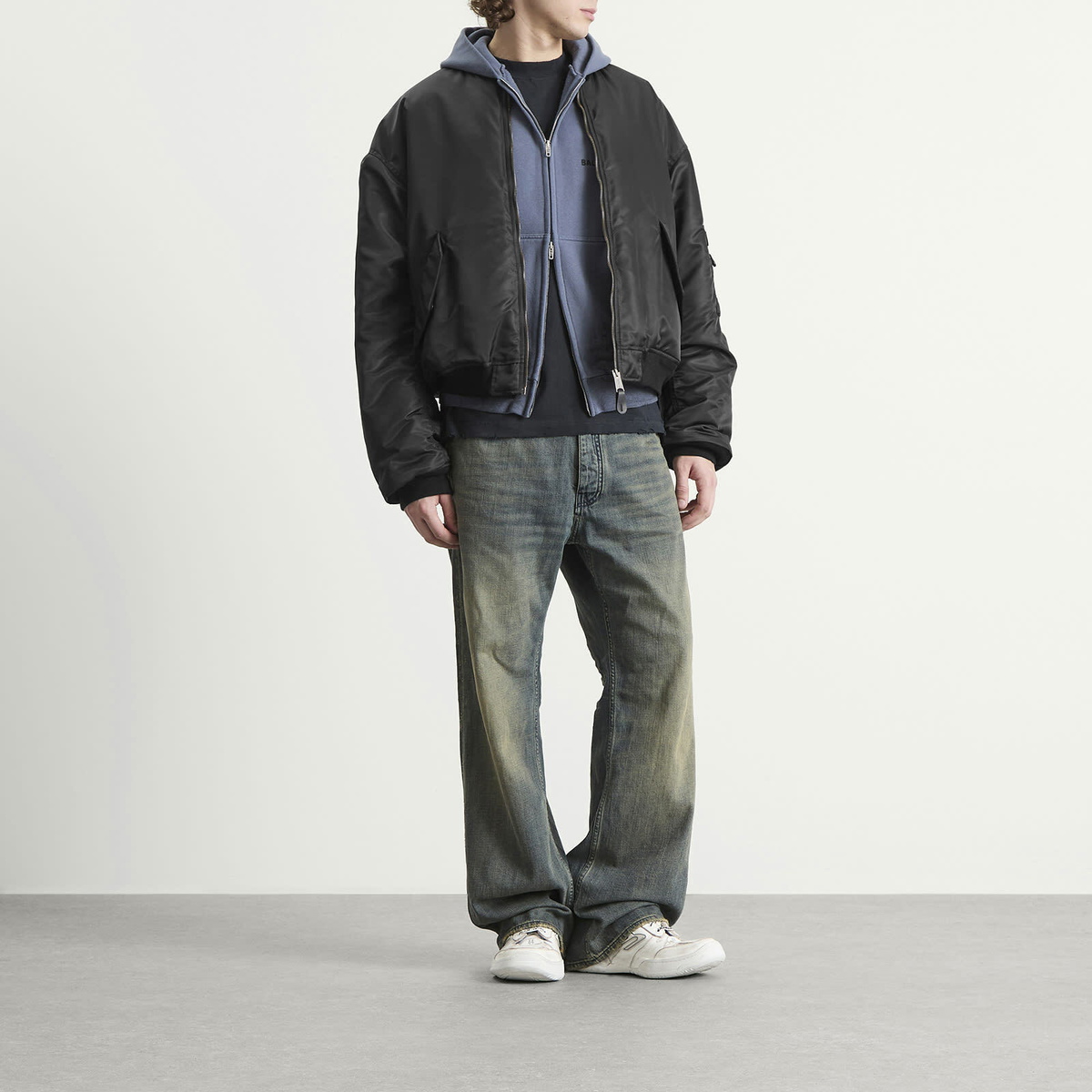 Balenciaga Men's Nylon Satin Bomber Jacket in Black