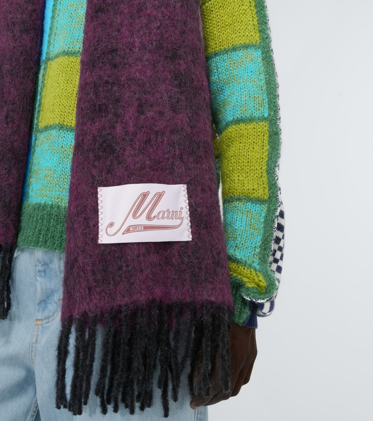MARNI STRIPED BRUSHED WOOL SCARF SEA GREEN FW23 | 50%OFF