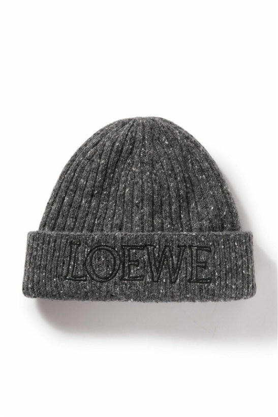 Photo: LOEWE - Logo-Embroidered Ribbed Wool-Blend Beanie