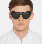 Moncler - Round-Frame Leather-Trimmed Acetate Polarised Sunglasses - Men - Black