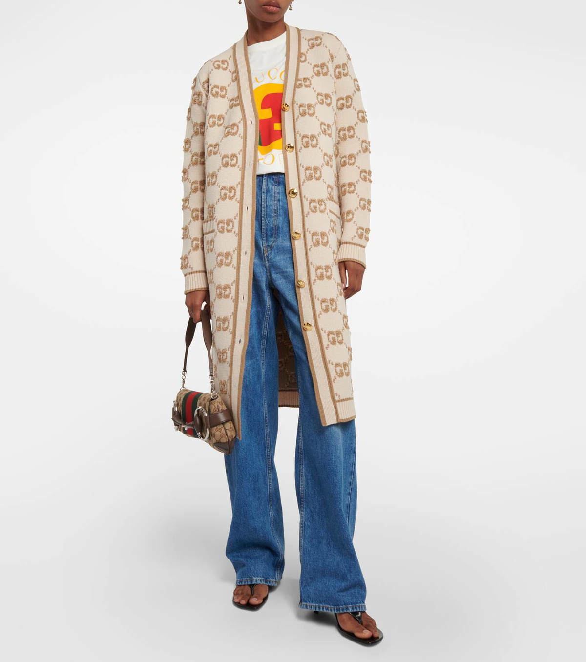 VIP【関税送料無料】希少 Gucci Wool Cardigan GG wool bouclé jacquard cardigan in light pink and white