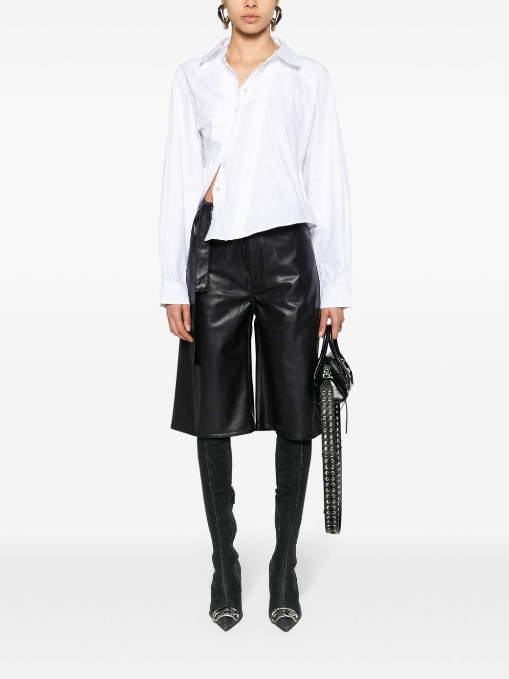 Jade Cropper Blue Cut-Out Faux-Leather Shorts