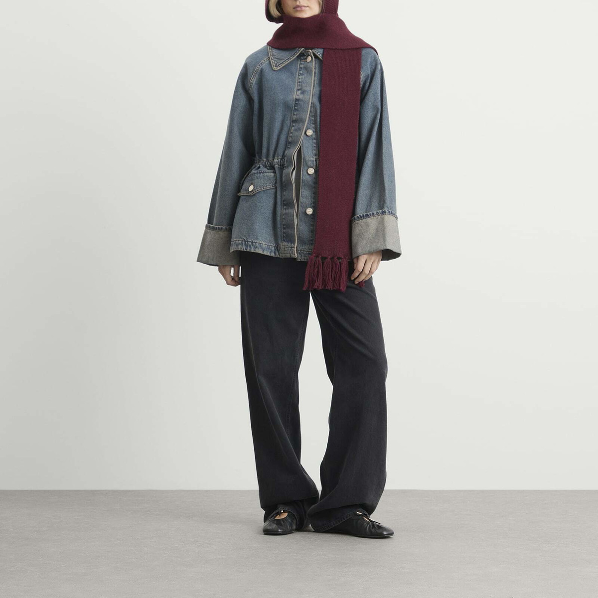 Damson Madder Women's Tassel Hooded Scarf in Burg 