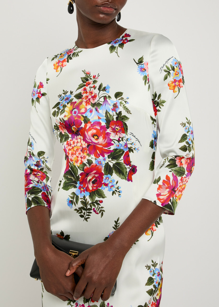 Dolce & Gabbana Floral-print Satin Midi Dress White