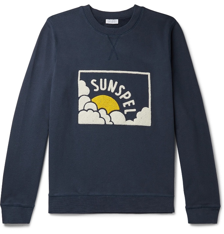 Photo: Sunspel - Logo-Flocked Loopback Cotton-Jersey Sweatshirt - Blue