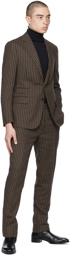 Ralph Lauren Purple Label Brown & Off-White Kent Striped Dobby Suit