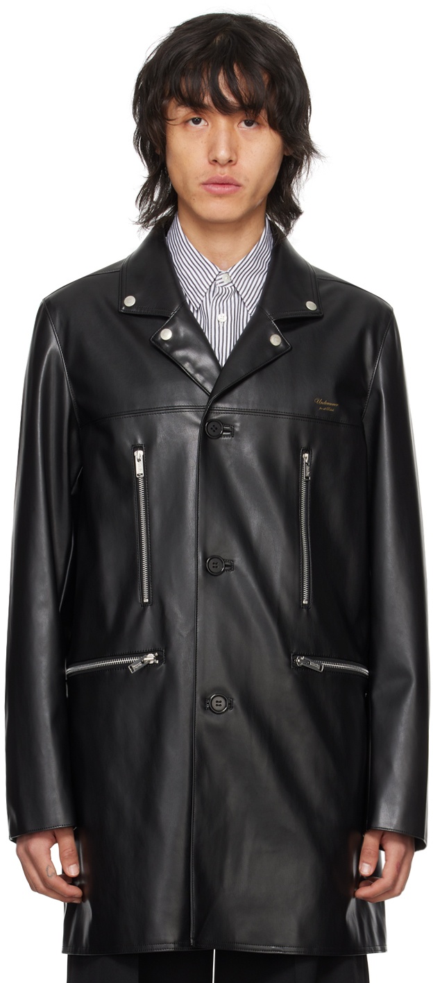 Photo: UNDERCOVER Black Zip Pockets Faux-Leather Coat