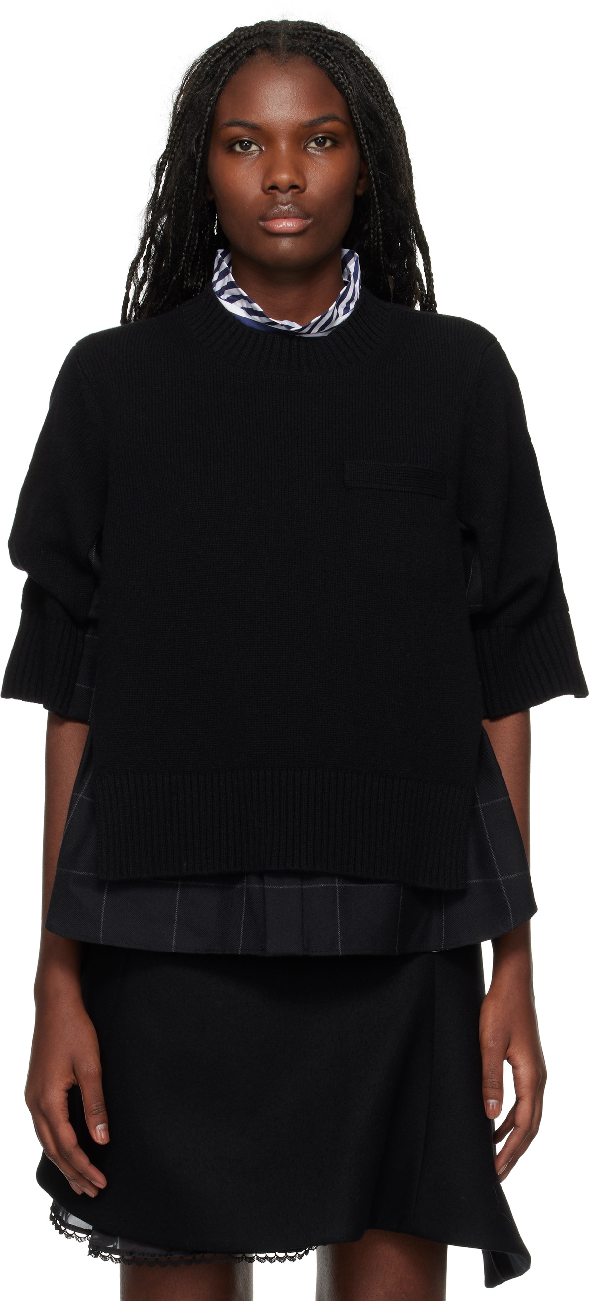 sacai Black Windowpane Knit Pullover Sweater Sacai