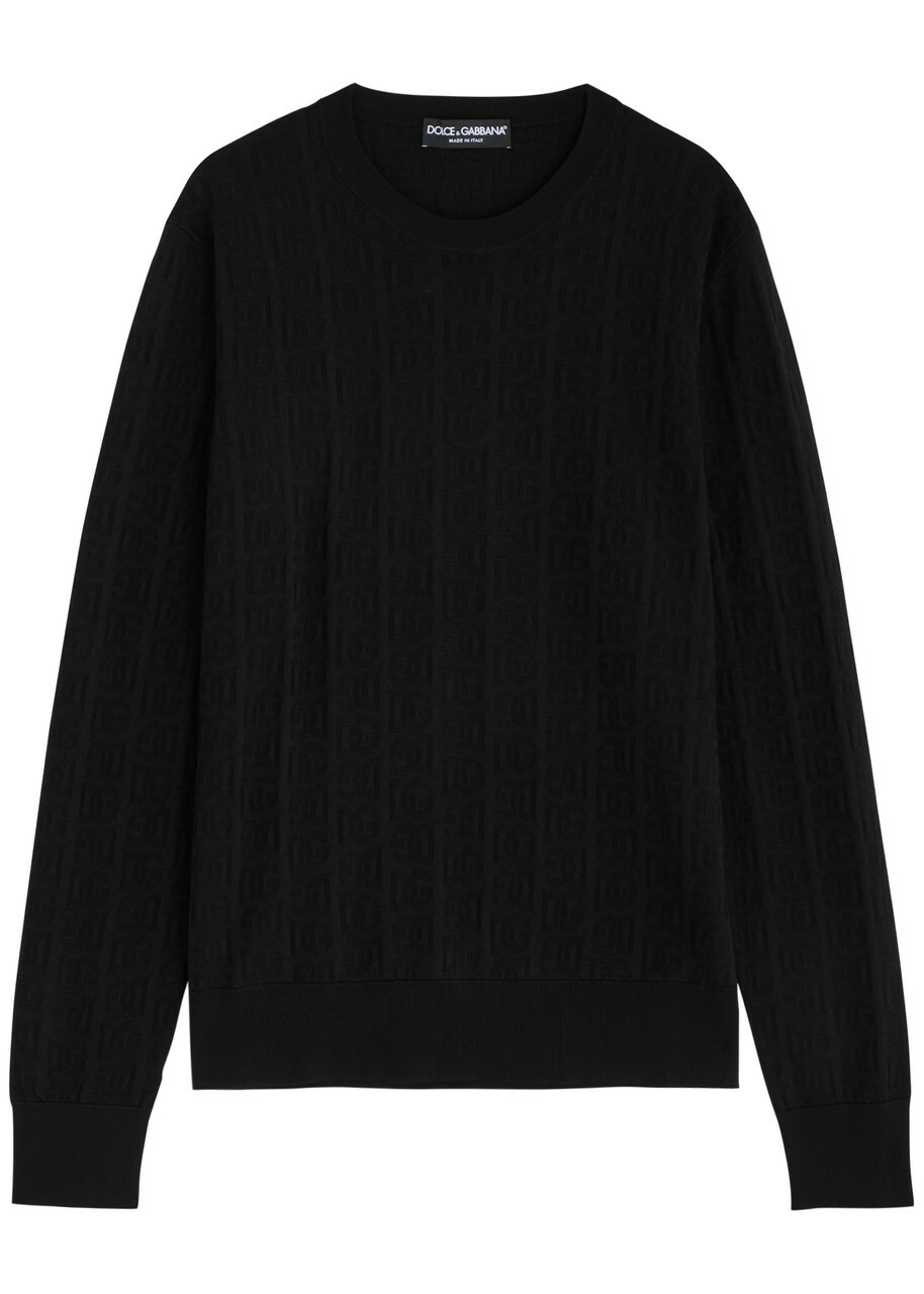 DOLCE & GABBANA Striped Wool Knit Sweater with metal Logo DOLCE & GABBANA Striped Wool Knit Sweater with metal Logo