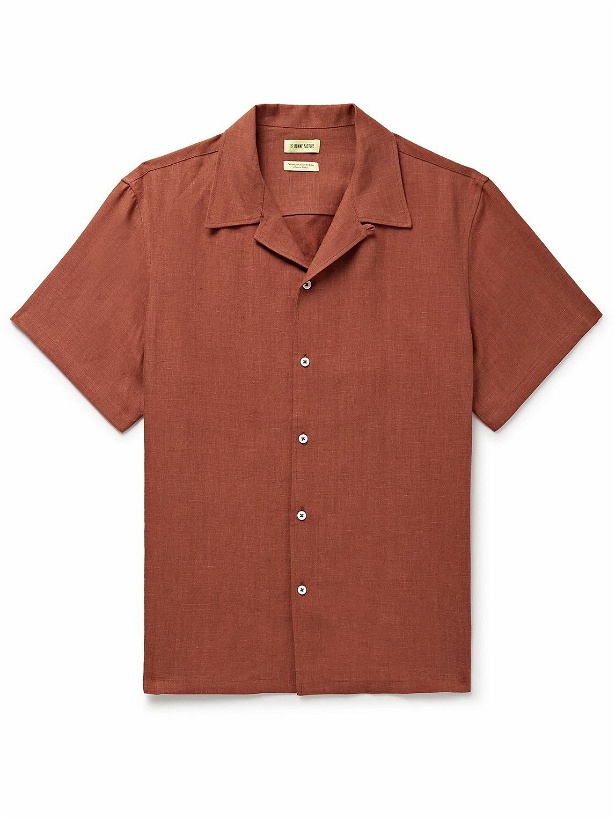 Photo: De Bonne Facture - Convertible-Collar Embroidered Linen Shirt - Red