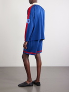 BODE - Lakewood Straight-Leg Logo-Embroidered Striped Jersey Shorts - Blue