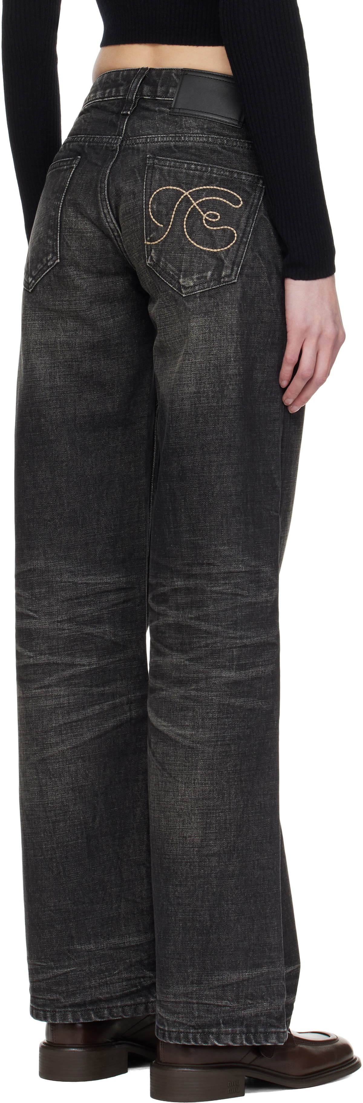 Fax Copy Express Black Dirty Wash Straight Jeans