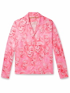 Stockholm Surfboard Club - Harvest Skull Printed Satin Shirt - Pink