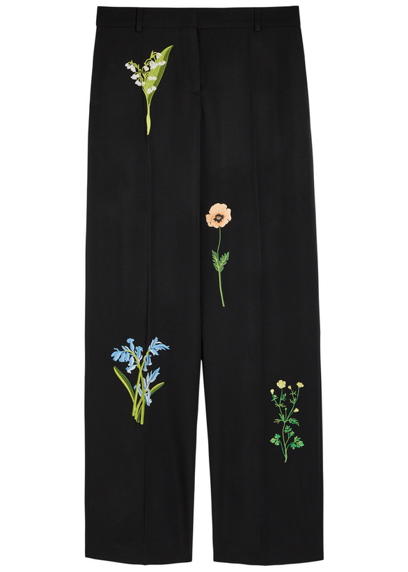 Photo: Stella Mccartney Floral-embroidered Straight-leg Trousers Black